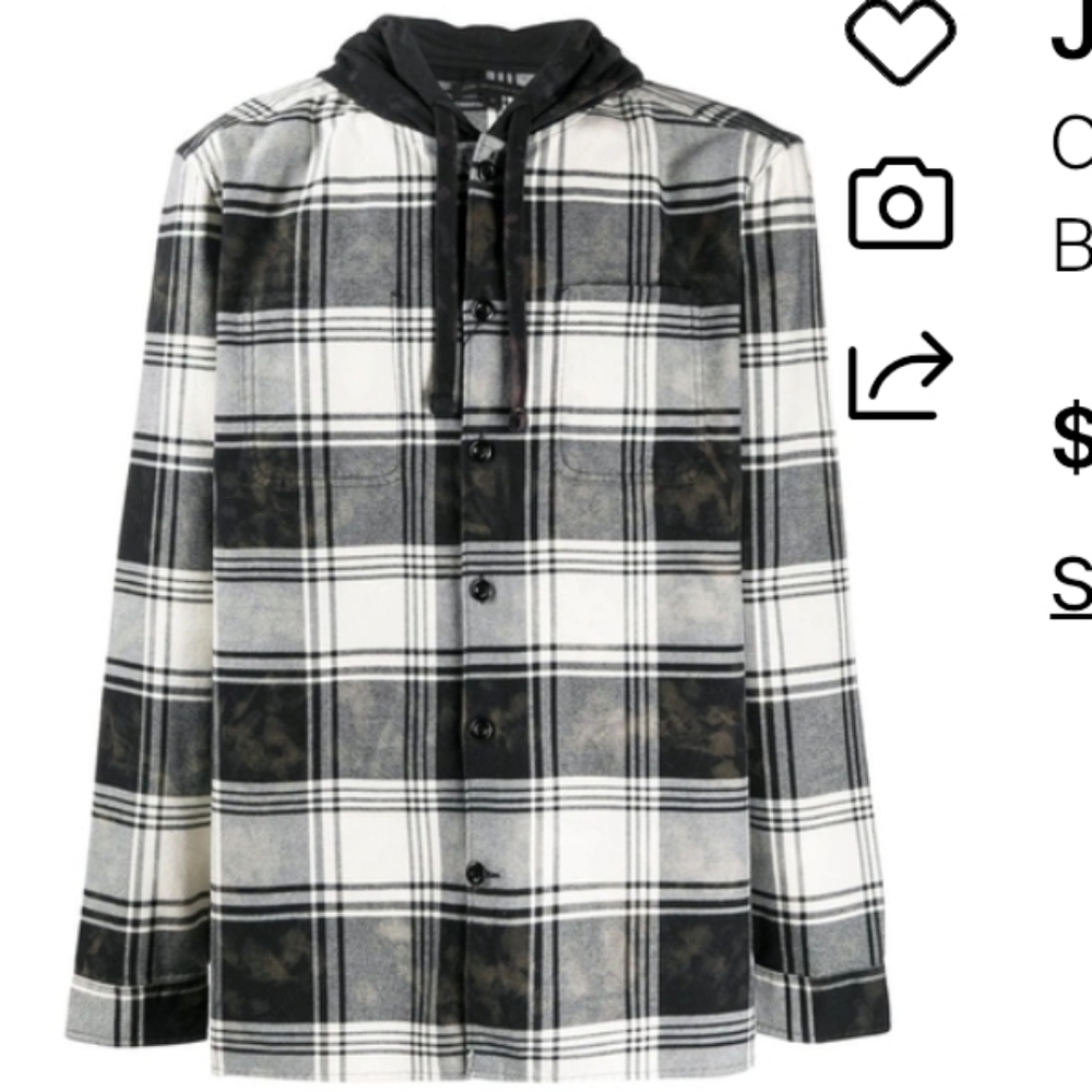 John Varvatos Checked Hooded Shirt in Black Men's Medium $200 Retail EUC
